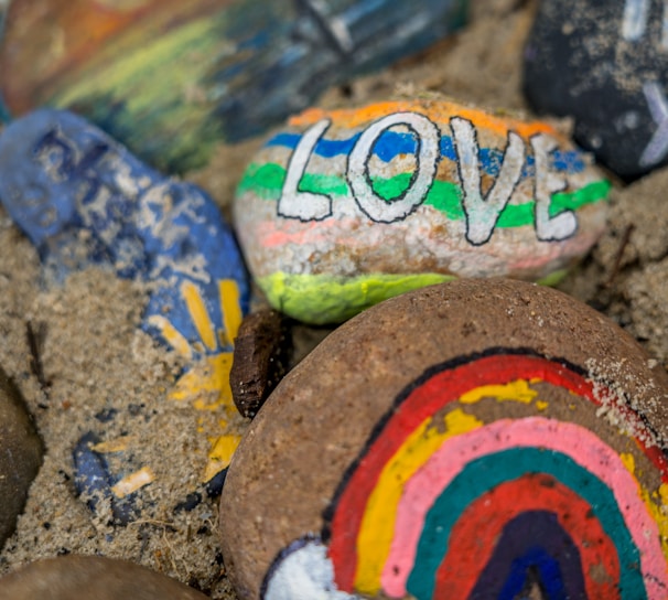 red green and yellow round stone